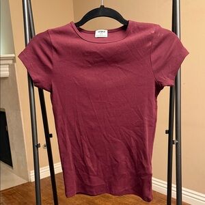 Cotton On Maroon Ribbed Short Sleeve Tee